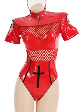Red Nun PVC One-piece bodysuit Goth Punk